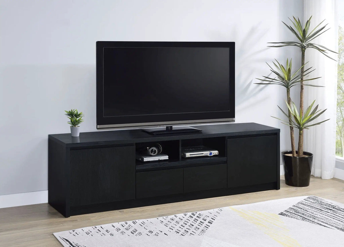 Winfield 78-inch 2-door TV Stand Media Console | 78 x 15.5 x 22 in | Engineered Wood & Veneer | Black