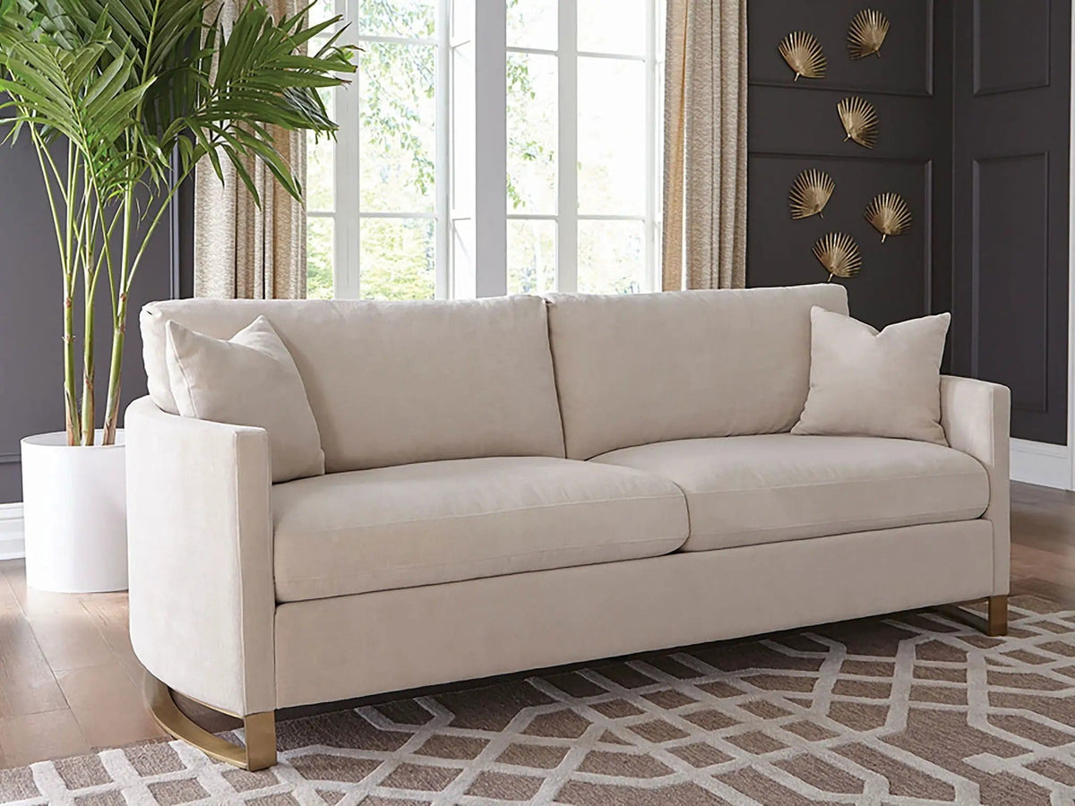 Corliss Upholstered Curved Track Arm Sofa | 91 x 36.5 x 36 in | Velvet & Stainless Steel | Beige