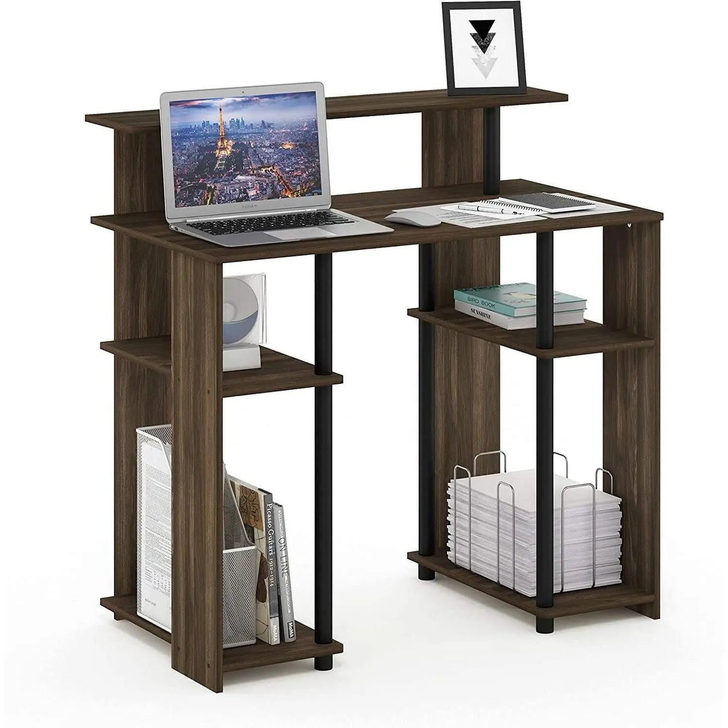 Walnut Black Writing Desk With Shelves And Printer from PriceLows™