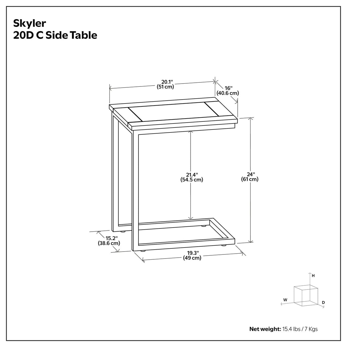 Skyler C-Shaped Side Table | Handcrafted | Powder-Coated Metal Base | Slide-Under Design