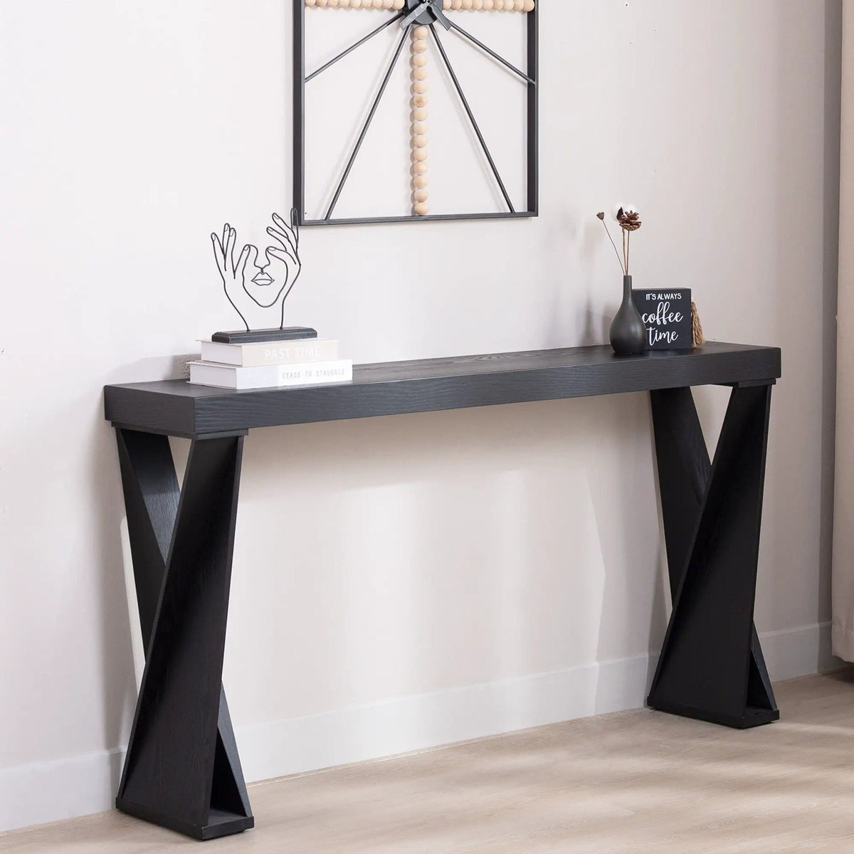 Console Table With Crossed Legs For Hallway - | 58.3 x 11.8 x 31 in | Wood | Black