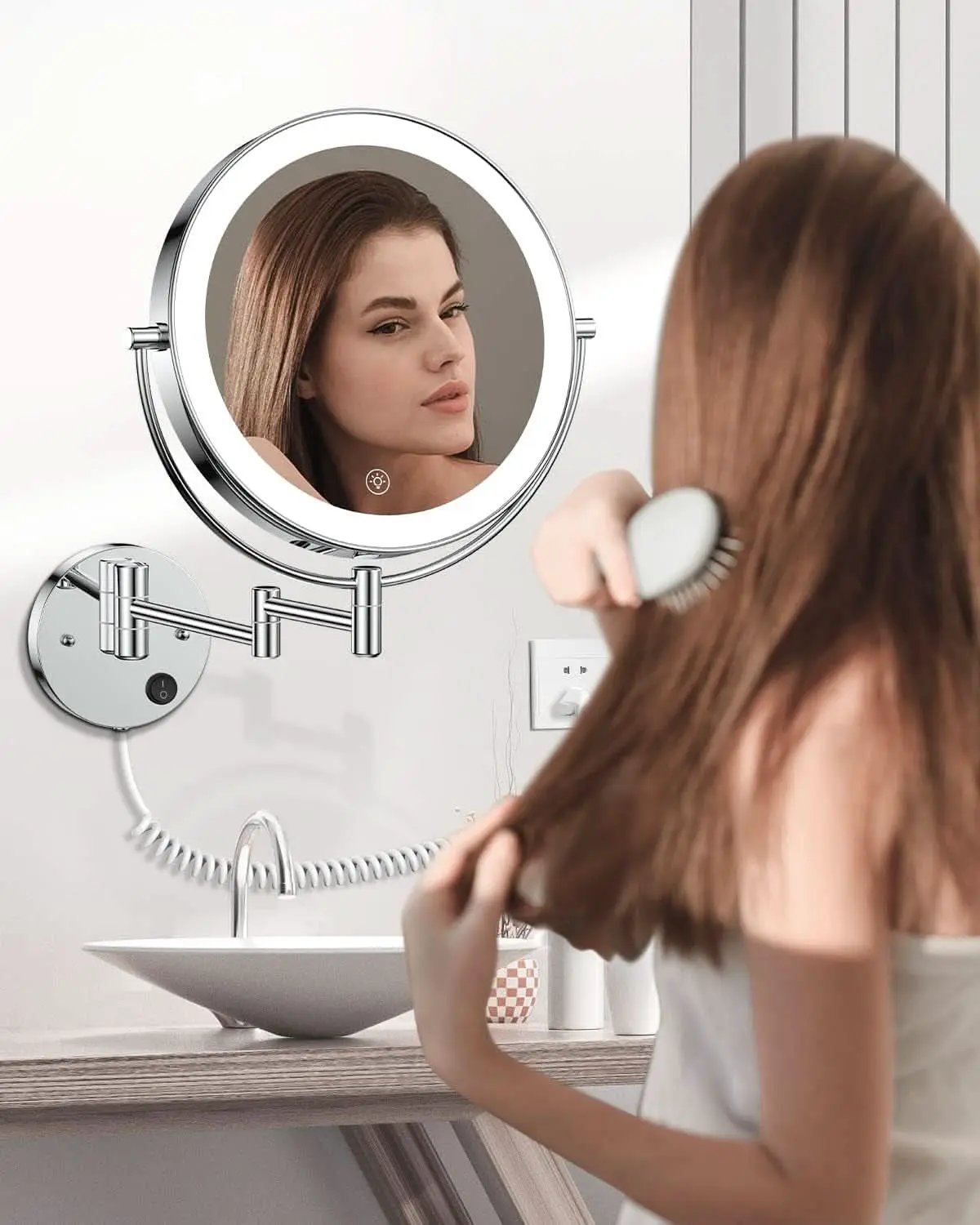 9 Inch Wall Mounted Lighted Magnifying Mirror 1X 10X LED from PriceLows™