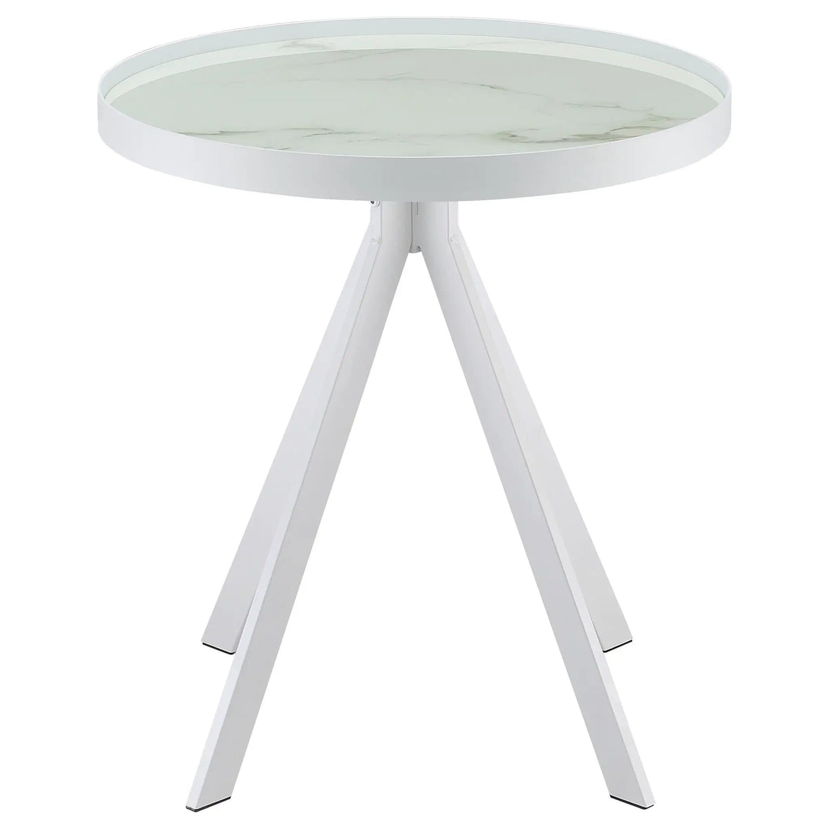 Briggs Round Marble Printed Glass Top End Side Table | 21.5 x 21.5 x 24 in | Marble & Tempered Glass | White