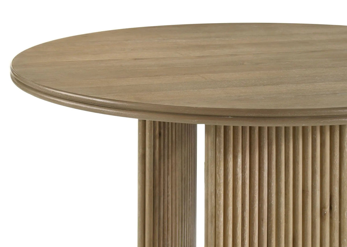 Adina 53-inch Round Wood Dining Table Distressed Light | 53.25 x 53.25 x 30 in | Rubberwood & Engineered Wood | Brown