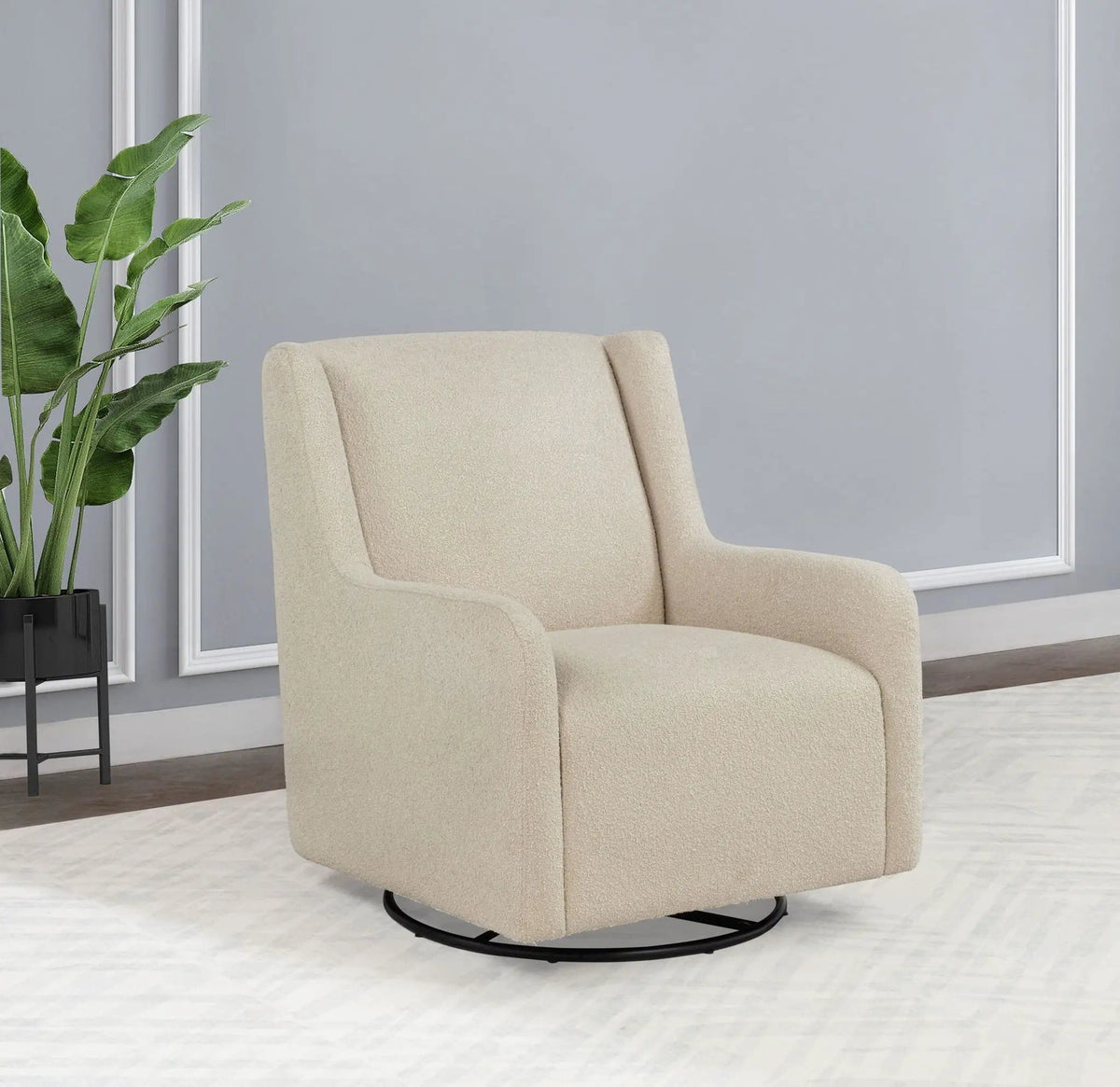 Serra Boucle Upholstered Swivel Glider Sandy Glider Chair | 30.25 x 35.5 x 35.75 in | Boucle & Fabric | Beige