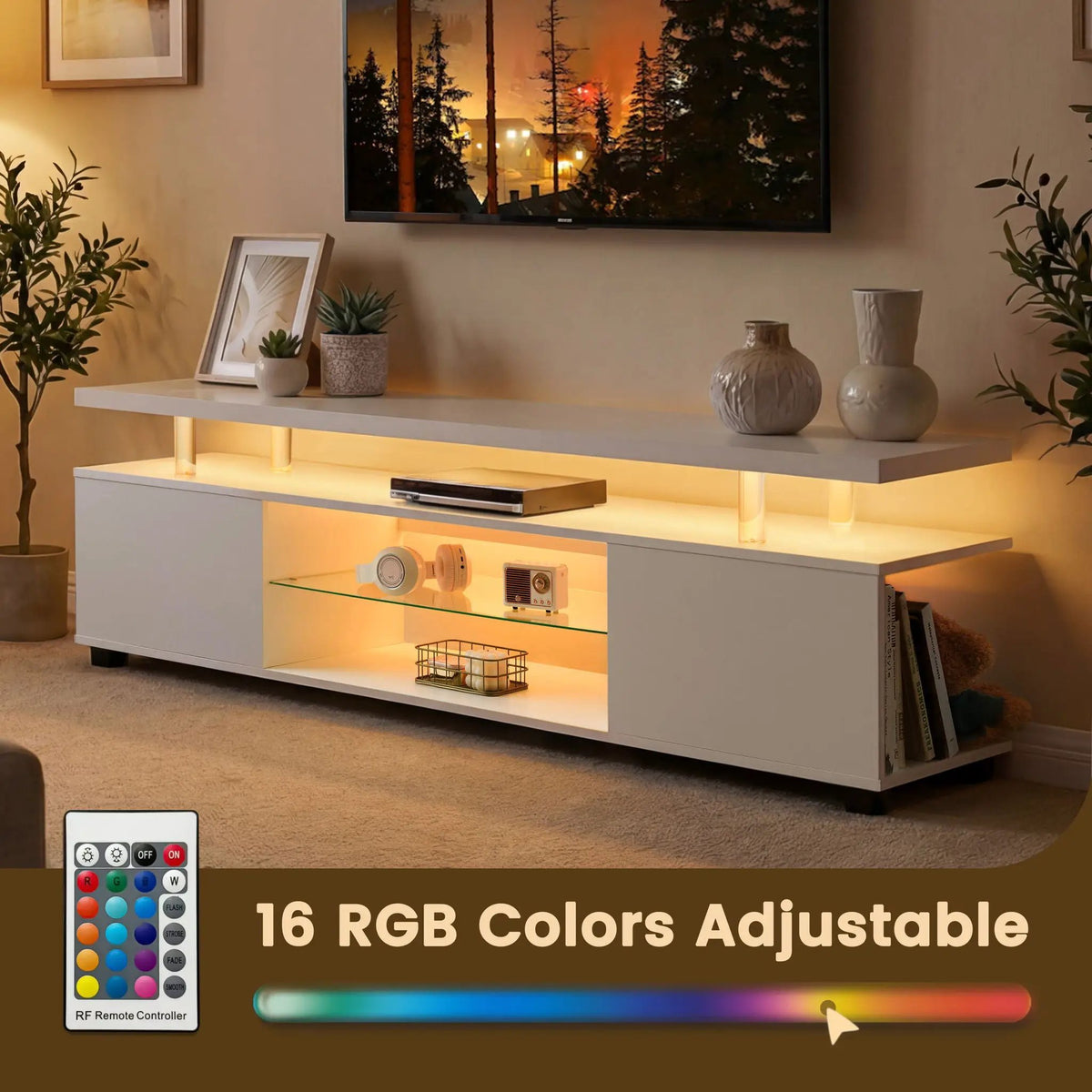 TV Stand | Built In LED | Large Side Cabinet | Modern Style