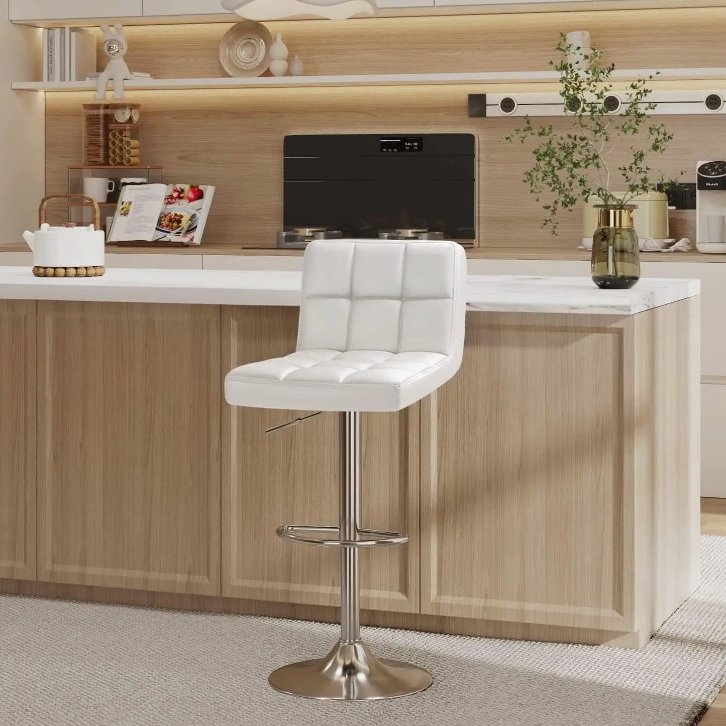 White PU Leather Swivel Bar Stool Set Of 2 Adjustable Height from PriceLows™