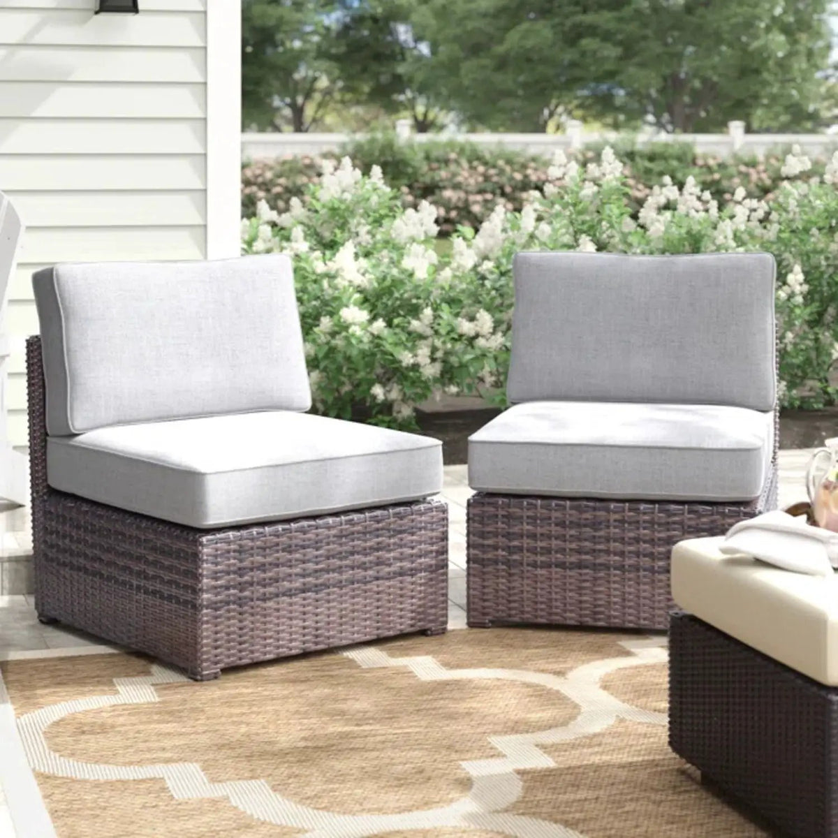 Armless Patio Chair | Cushions Included | Aluminum Inner Frame | Woven Wicker Base