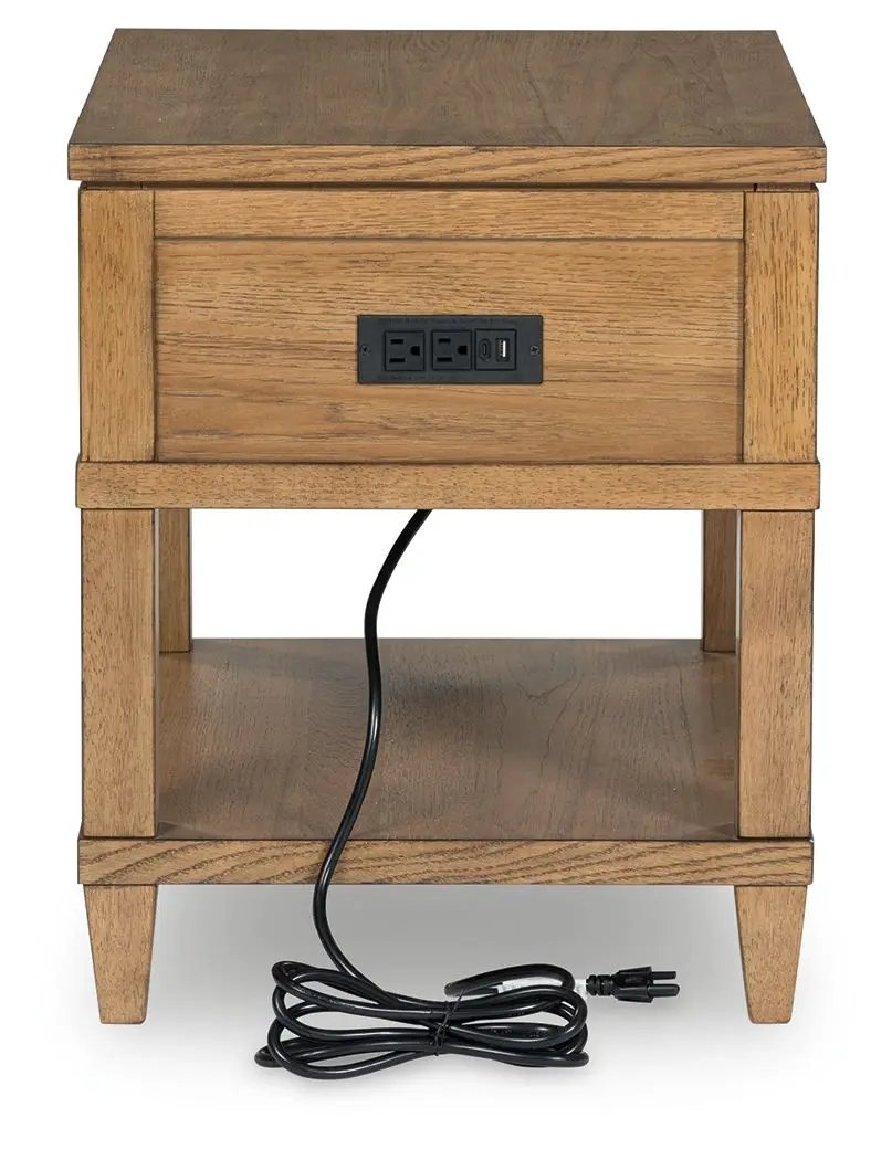 Sharlance Rectangular End Table | Light Brown | 98 Inch Cord Length | Drawer And Bottom Opening