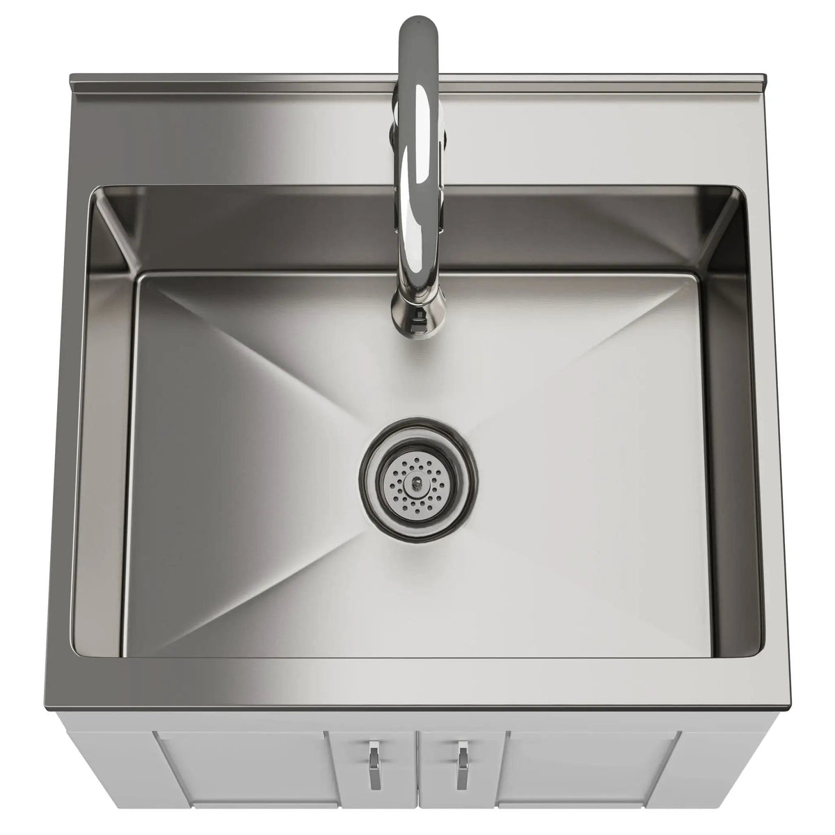 Shaker Modern Wide, Laundry Cabinet With Faucet And Stainless Steel Sink Vanity | 2 Pieces | Stainless Steel | Bathroom