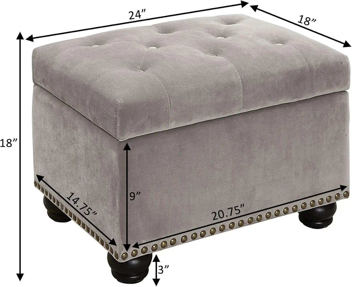 24 Inch Velvet Textured Light Taupe Storage Ottoman from PriceLows™