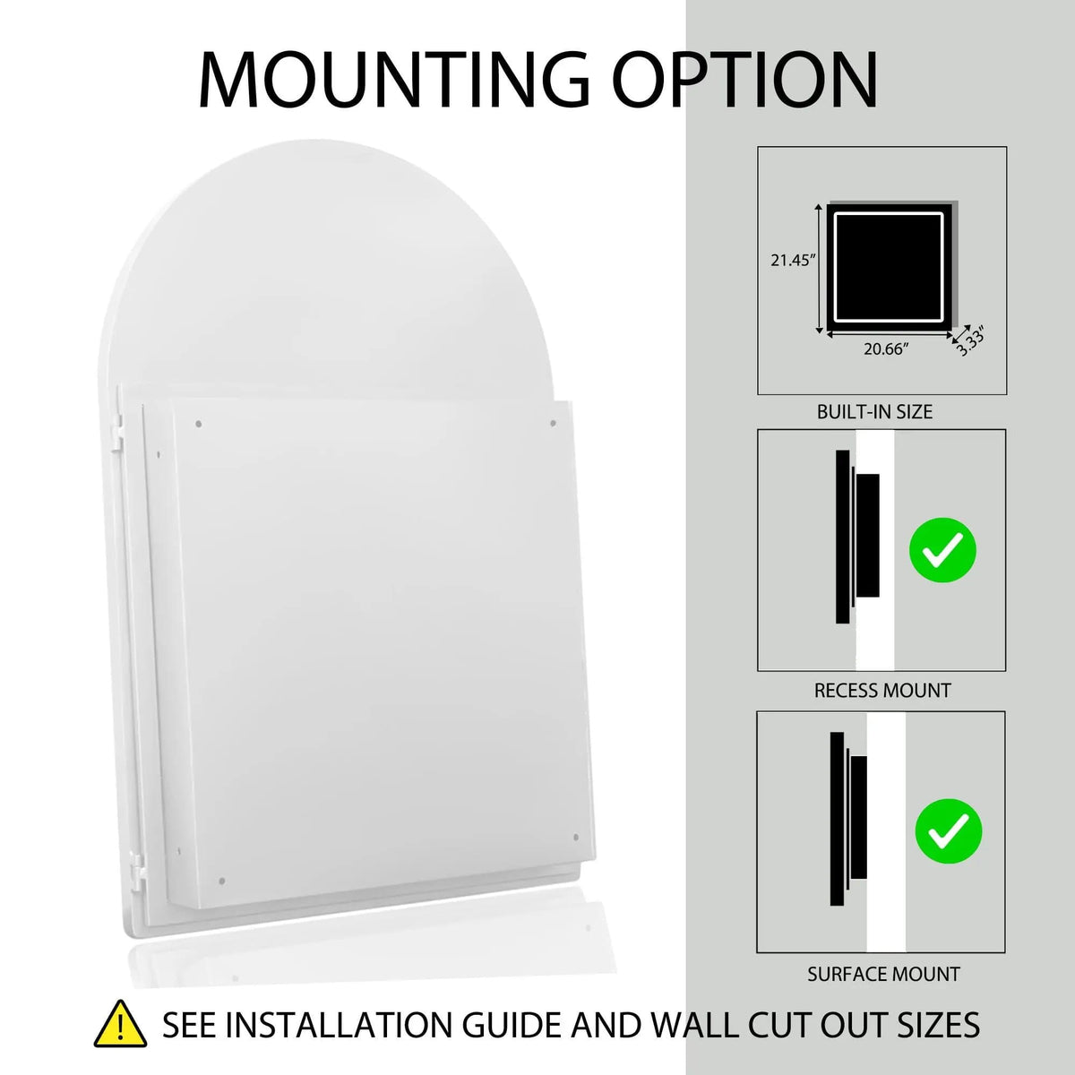 Arched Recessed Medicine Cabinet, Metal Framed Bathroom Wall Cabinet With Mirror And | 3 Pieces | Metal | Bathroom
