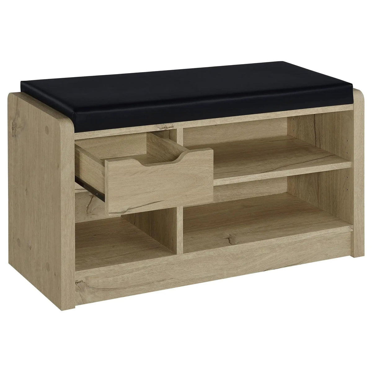 Arrington Storage Bench White Shoe Rack | 31.5 x 11.5 x 17.75 in | Engineered Wood & Faux Leather | Oak
