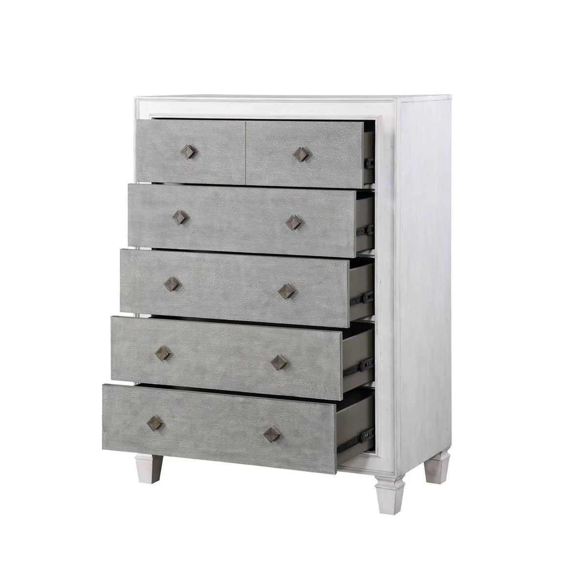 Katia Weathered Chest | White Finish | Full-Extension Metal Glides | Transitional Design