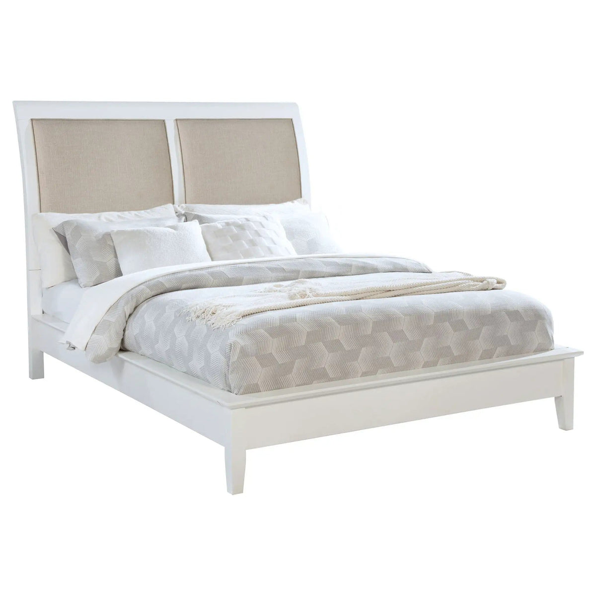 Bexhill 56-inch Upholstered Queen Panel Bed | 67.75 x 92.5 x 57 in | Linen & Fabric | White