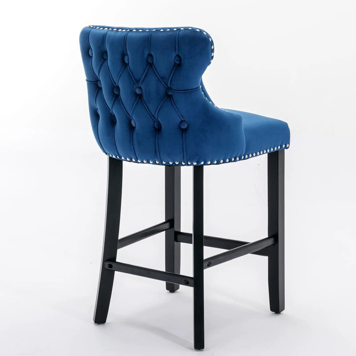 Wing-Back Barstools | Button Tufted Decoration | Wooden Legs With Nailhead Trim | Contemporary Upholstery