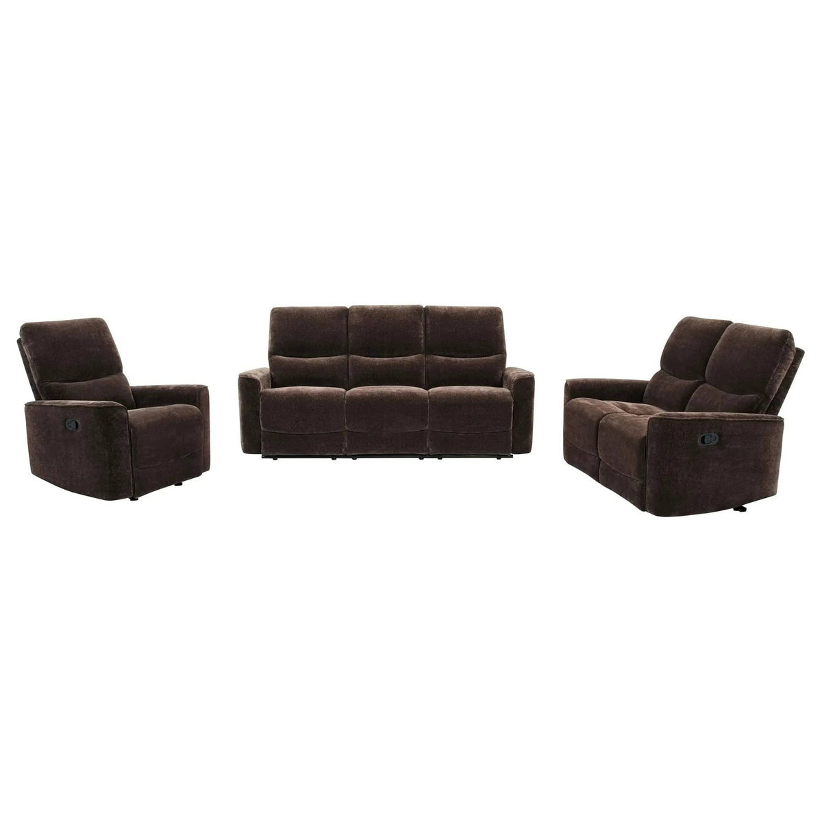 Navarro 3-piece Upholstered Reclining Sofa Set | 3-Piece Set | Chenille & Metal | Dark Brown