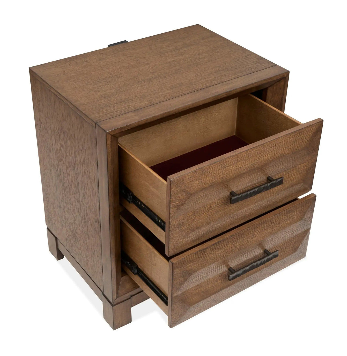 Callisto Drawer Nightstand Nightstands w/ Charging Station | 17 x 24 x 27.19 in | Oak Veneer | Bourbon Brown