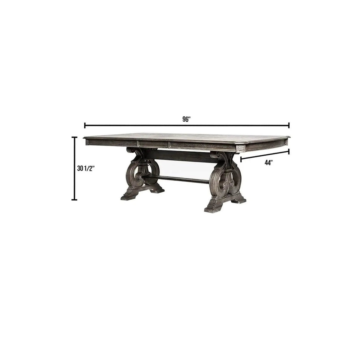 Expandable Trestle Dining Table | 96 Inch Width | 18 Inch Leaf | Natural Rustic Finish