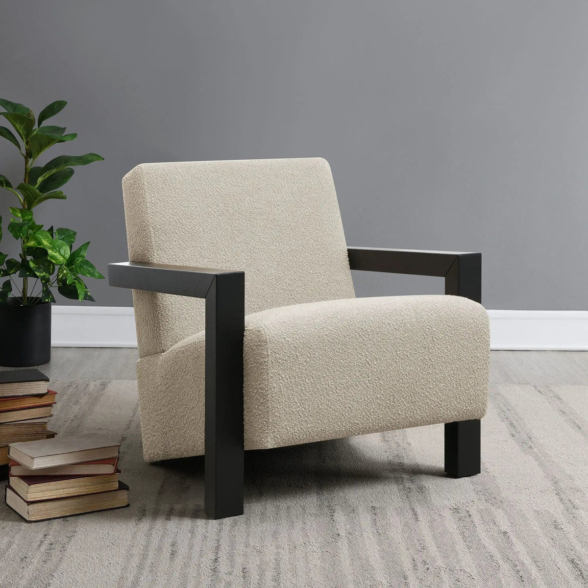 Fitzroy Boucle Upholstered Accent Arm Chair Latte | 29.75 x 35.75 x 29.75 in | Boucle & Wood | Living Room