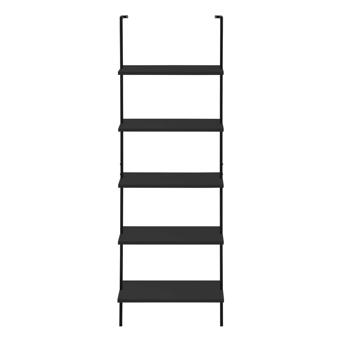 5 Tier Ladder Etagere Bookcase | 72 Inch Height | Satin Metal Frame | Open Shelves
