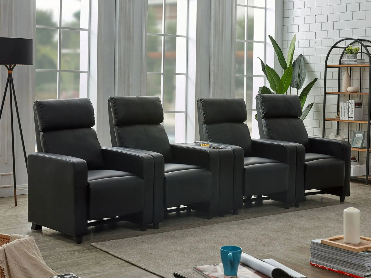Toohey Upholstered Tufted Recliner Living Room Set Reclining Chair & Console | 127 x 39.75 x 41.25 in | Stainless Steel | Black