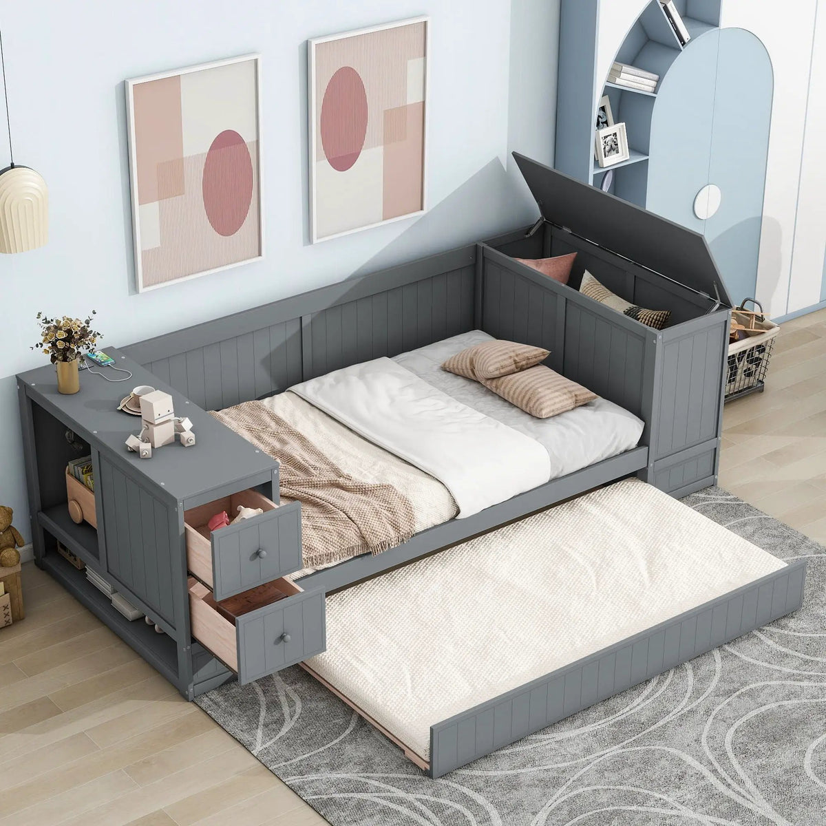 Daybed | Solid Pine Frame | Pull Out Trundle | Integrated Charging
