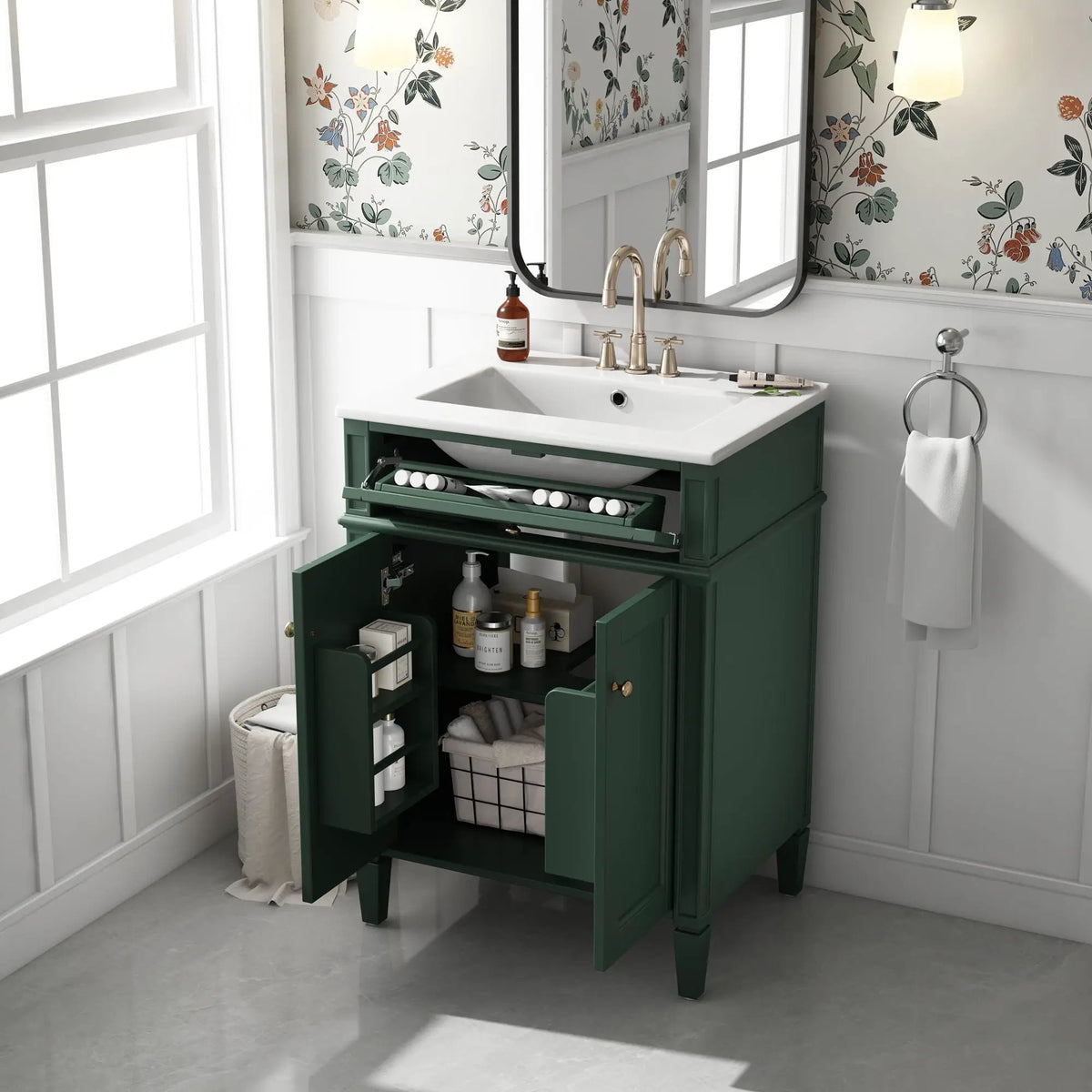 24 Inch Bathroom Vanity | 2 Doors | Tip Out Drawer | Soft Closing Hinges