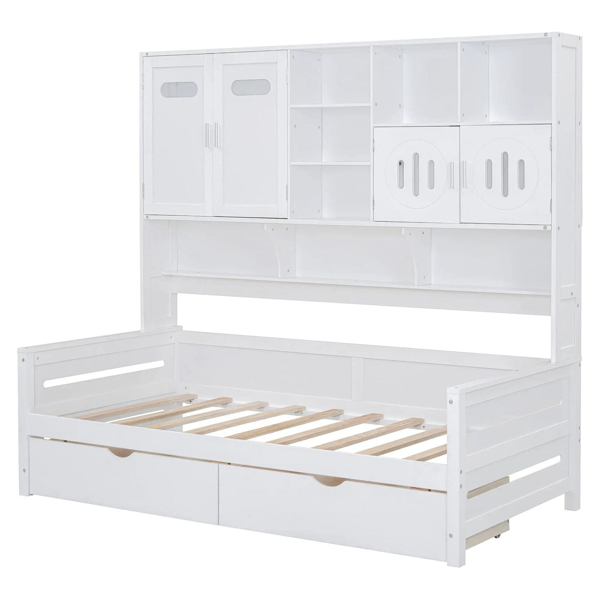 Daybed With All-In-One Cabinet And Shelf | 2 Pieces | Wood | Bedroom