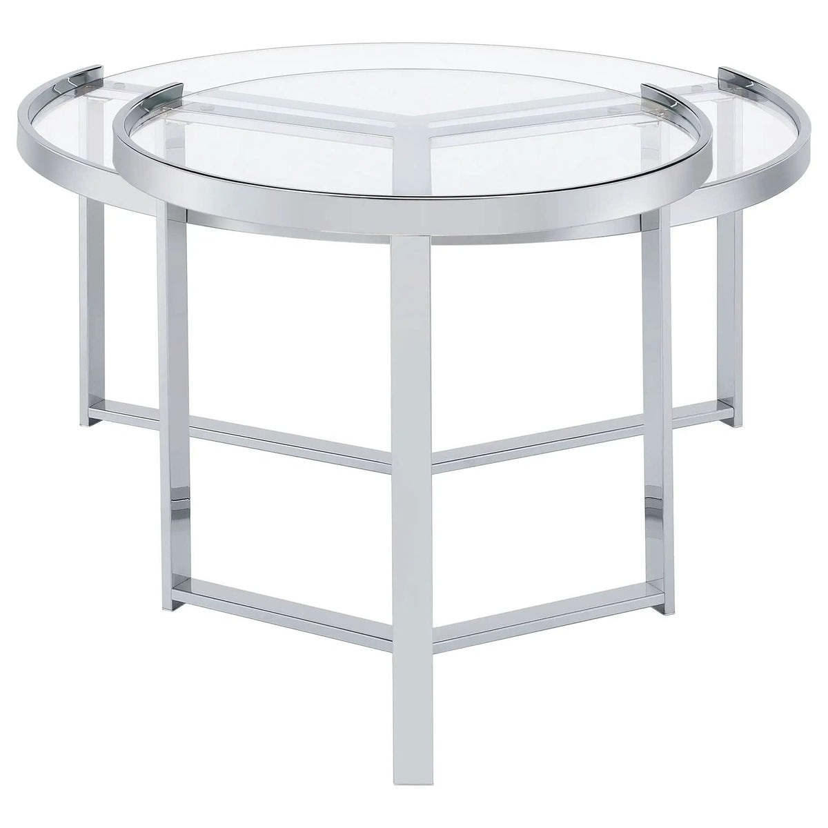 Delia 2-Piece Round Glass Top Nesting Coffee Table Chrome | 2-Piece Set | Tempered Glass | Living Room