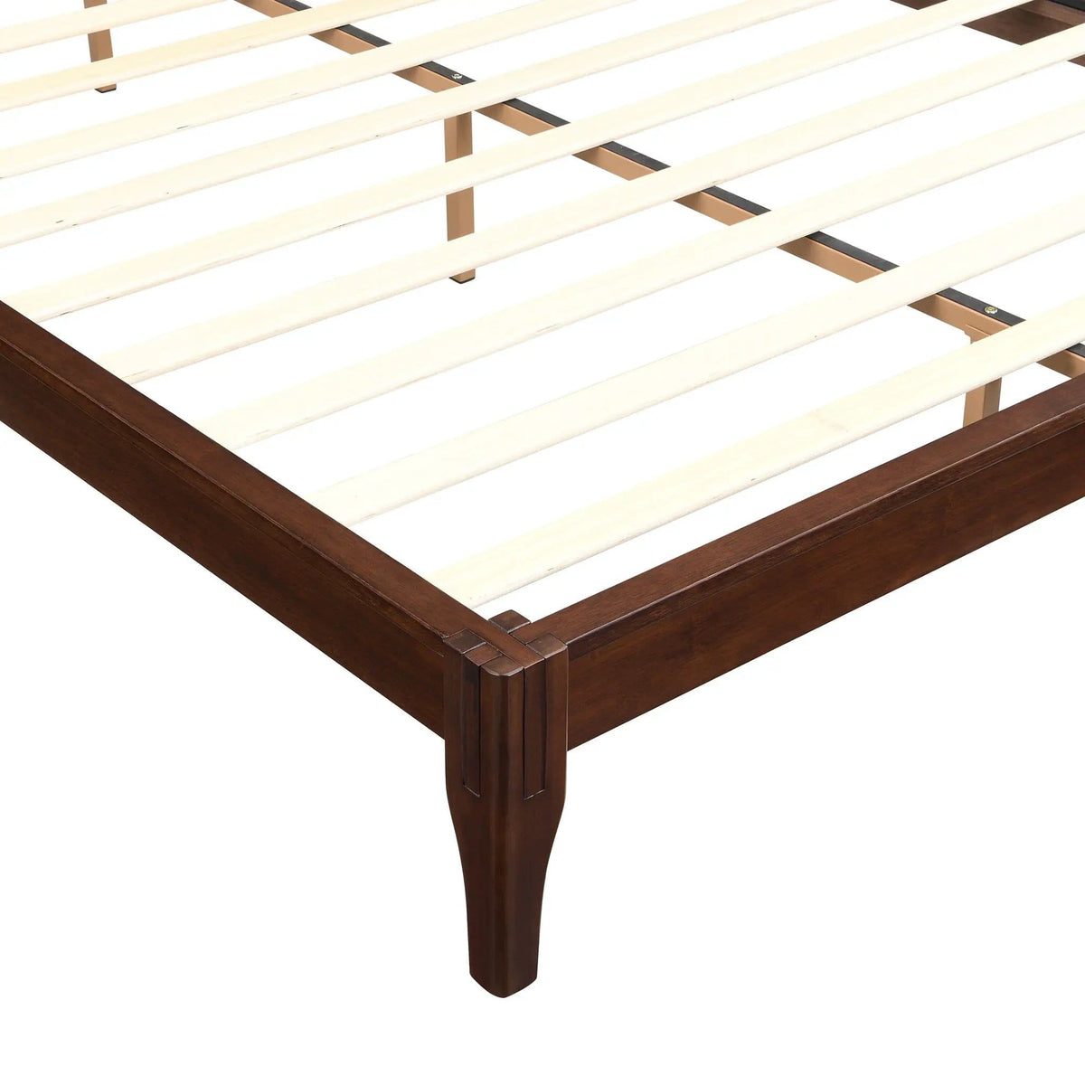 Queen Size Platform Bed Frame With Wood Slat And Metal Support Chocolate | 83.9 x 63.9 x 12 in | Bamboo & Metal | Bedroom
