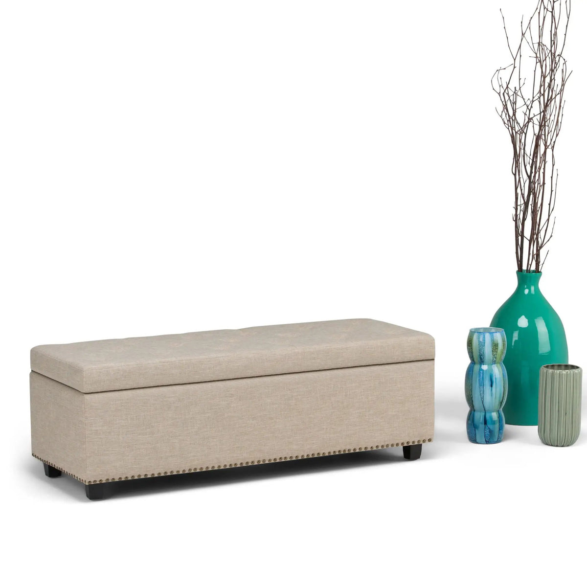 Hamilton Upholstered Storage Ottoman | Child Safety Hinge | Large Interior Storage | 47.6 Inch Length