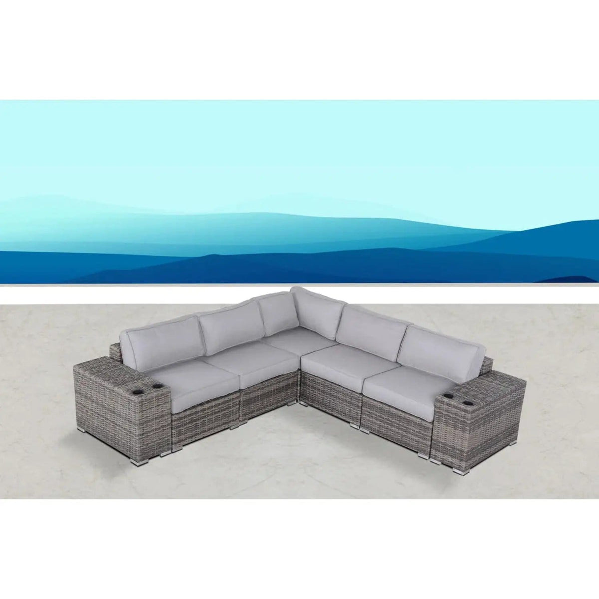 Modern Rattan Wicker Seating Group With Cushions Stationary Sectional | 102 x 102 x 26 in | Rattan & Wicker | Living Room