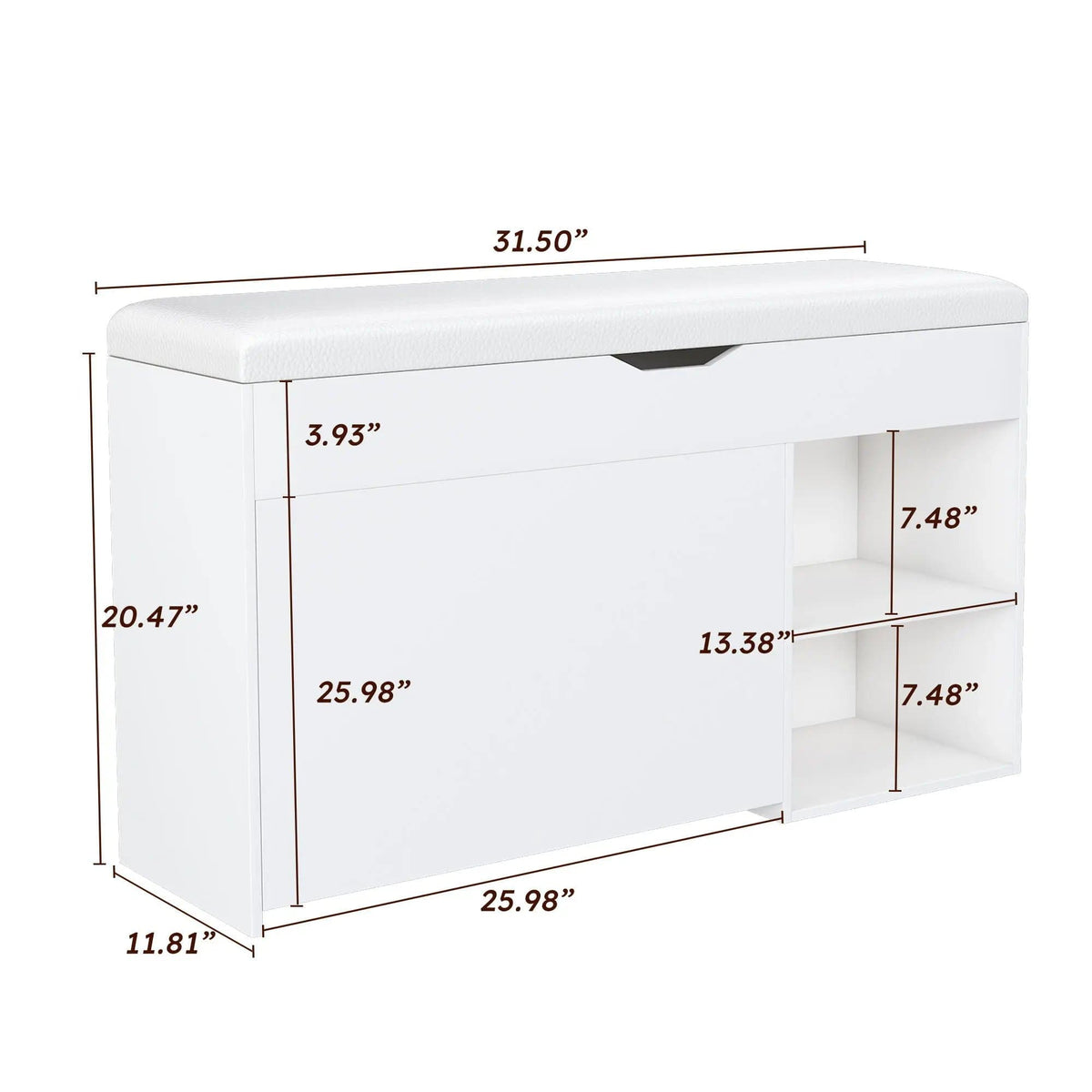 Modern Design Entryway Bench With Adjustable 3 Tier Flip-Up Drawers And Hidden | 39.37 x 11.81 x 20.47 in | 3-Tier | White