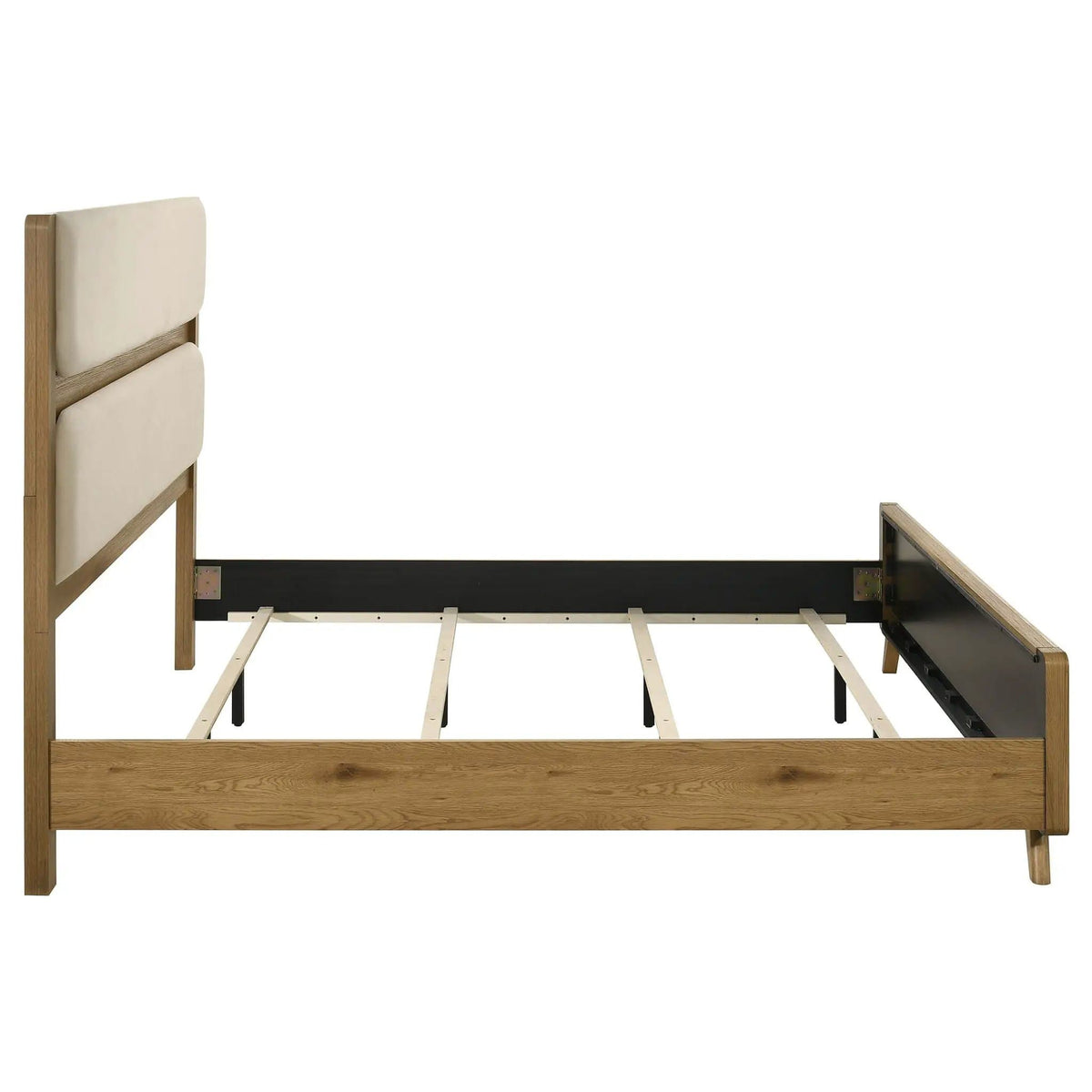Bennett 78-inch Eastern King Upholstered Panel Bed Cream and | 78.25 x 86.5 x 59 in | Rubberwood & Engineered Wood | Light Oak