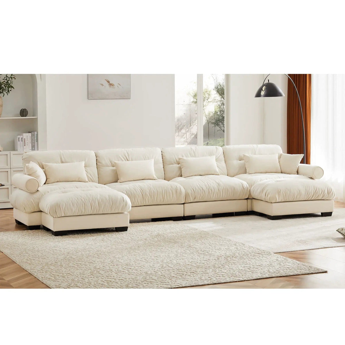 Modular Sectional Sofa | Deep Comfort Cushions | Vintage Fabric Ottoman