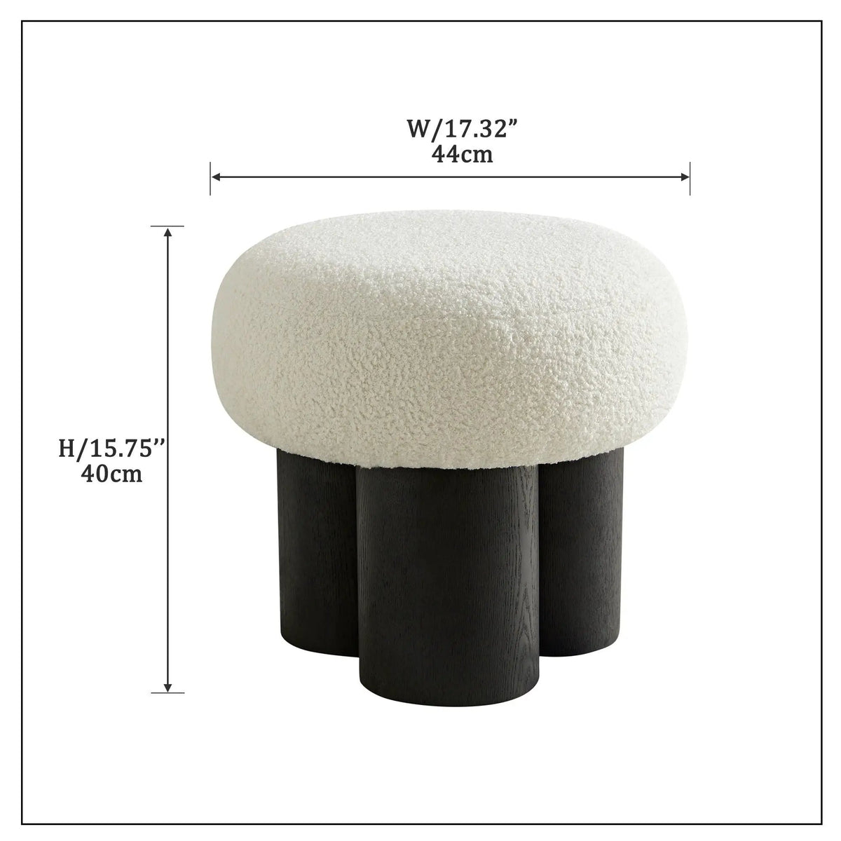 Mushroom Stool With Cushion | Greige Cushion | Wooden Barrel Base | 15.75 Inch Height