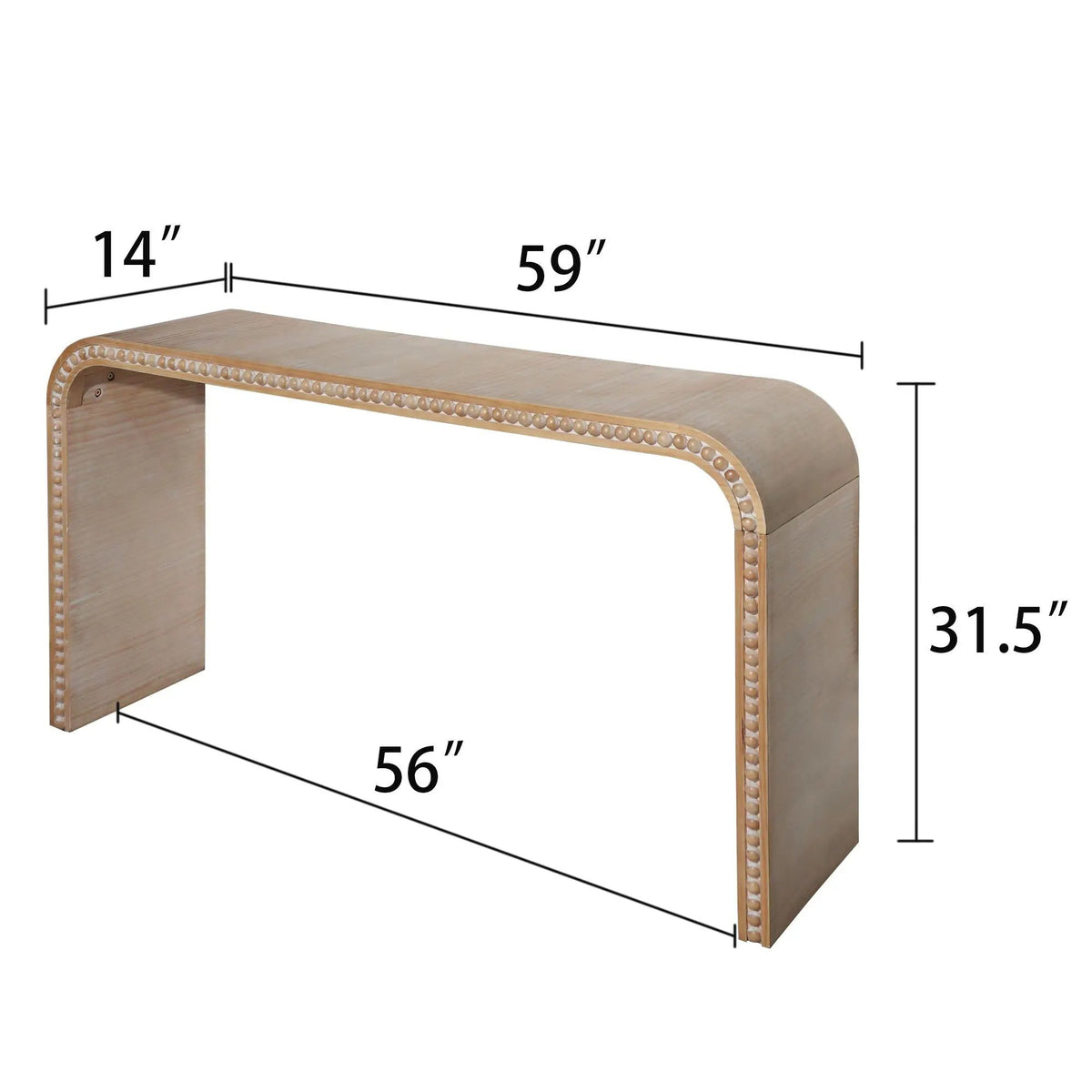 Waterfall Console Table | 59 Inch Width | Wood Trim Accent | Farmhouse Finish