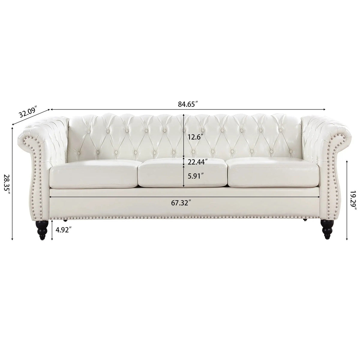 Rolled Arm Chesterfield Sofa | 3 Seater | Staggered Deep Pull Buckles | TB117 Compliant