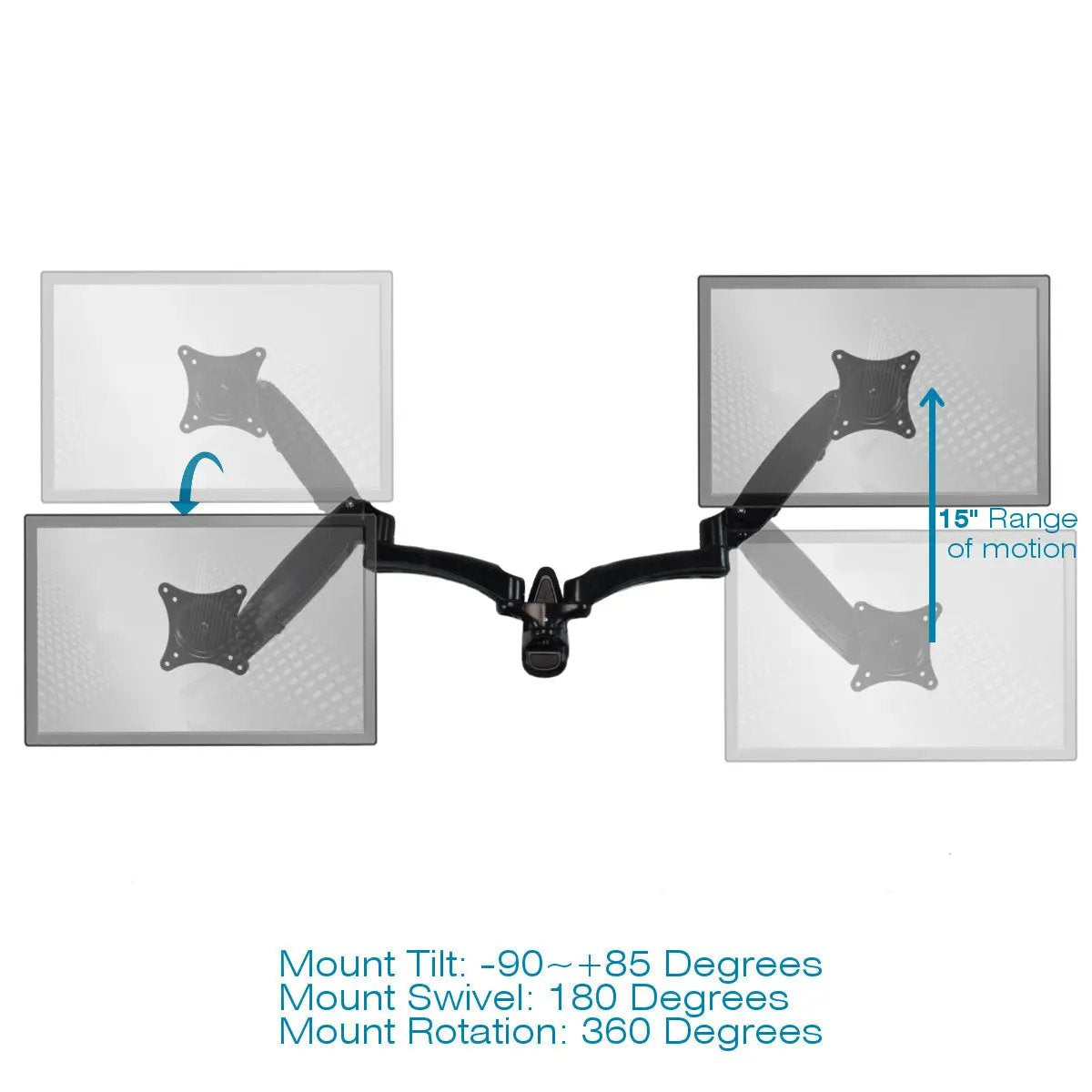 Wall Mount Monitor Arm | Sit Stand Dual Screen | Adjustable Height | Black