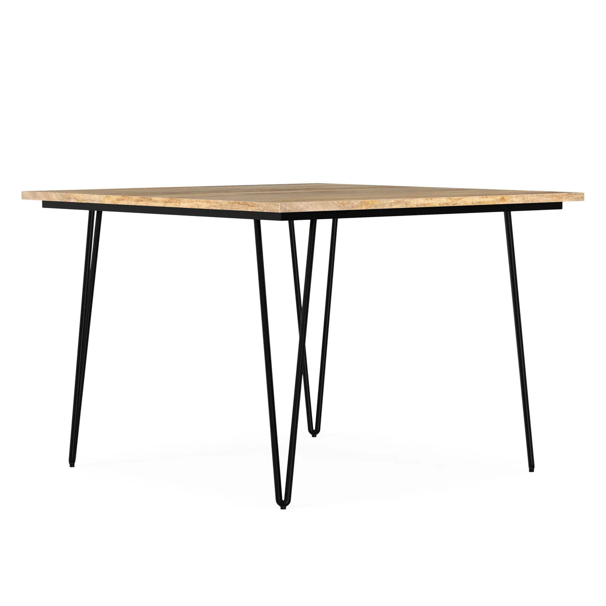 Hunter Dining Table | 66 Inch Width | Solid Mango Wood Top | Hairpin-Style Iron Base