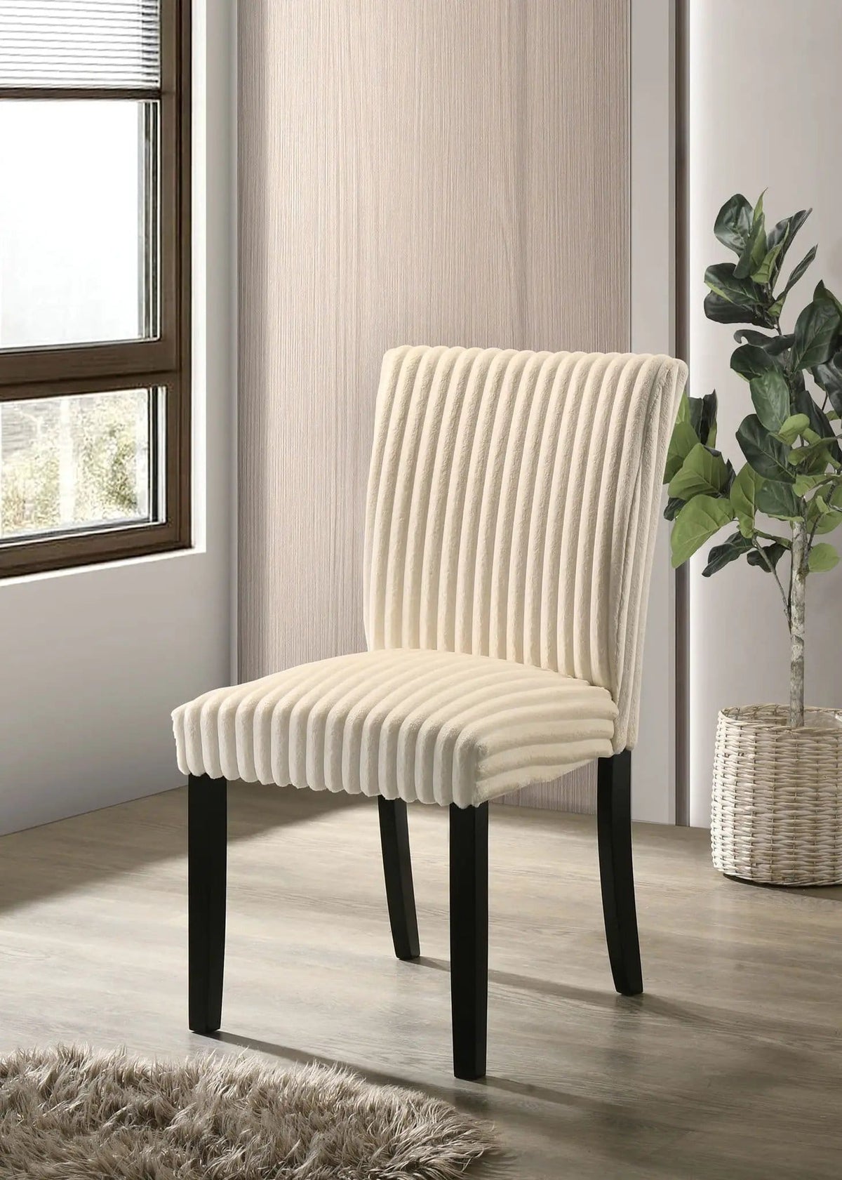 Dermott Upholstered Parson Dining Side Chair Cream (Set of 2) | 19.5 x 23.75 x 36.75 in | Rubberwood & Fabric | Dining Room