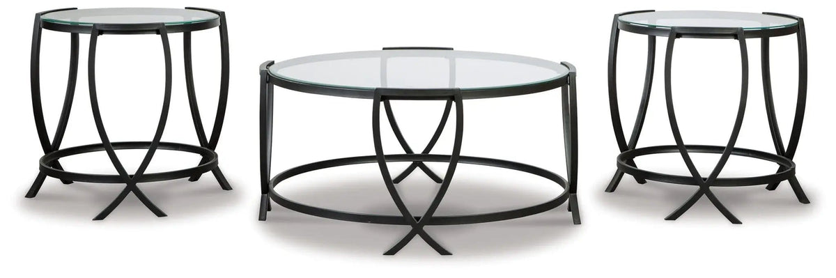 Tarrin Occasional Table Set (Set of 3) | 36.88 x 36.88 x 17.75 in | Tempered Glass & Metal | Black