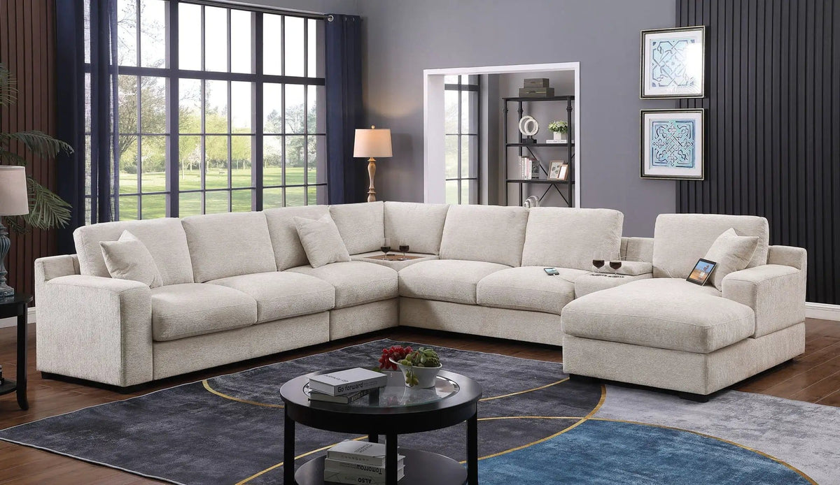 Celine Fabric Corner Sectional Sofa With Right-Facing Chaise, Cupholders, And | 3 Pieces | Fabric | Living Room