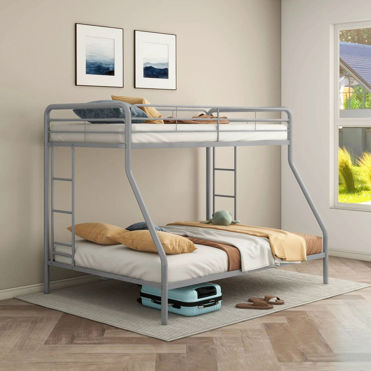 Carson Metal Twin Over Full Bunk Bed Glossy | 77.75 x 56.75 x 61.25 in | Metal | Silver