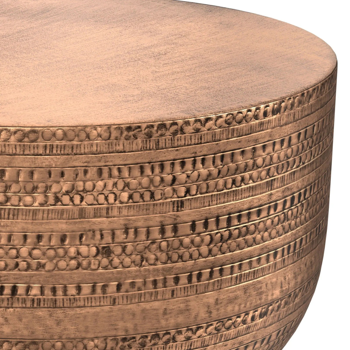 Johnsen Metal Coffee Table | Handcrafted | Large Round Shape | Distinctive Textured Detail