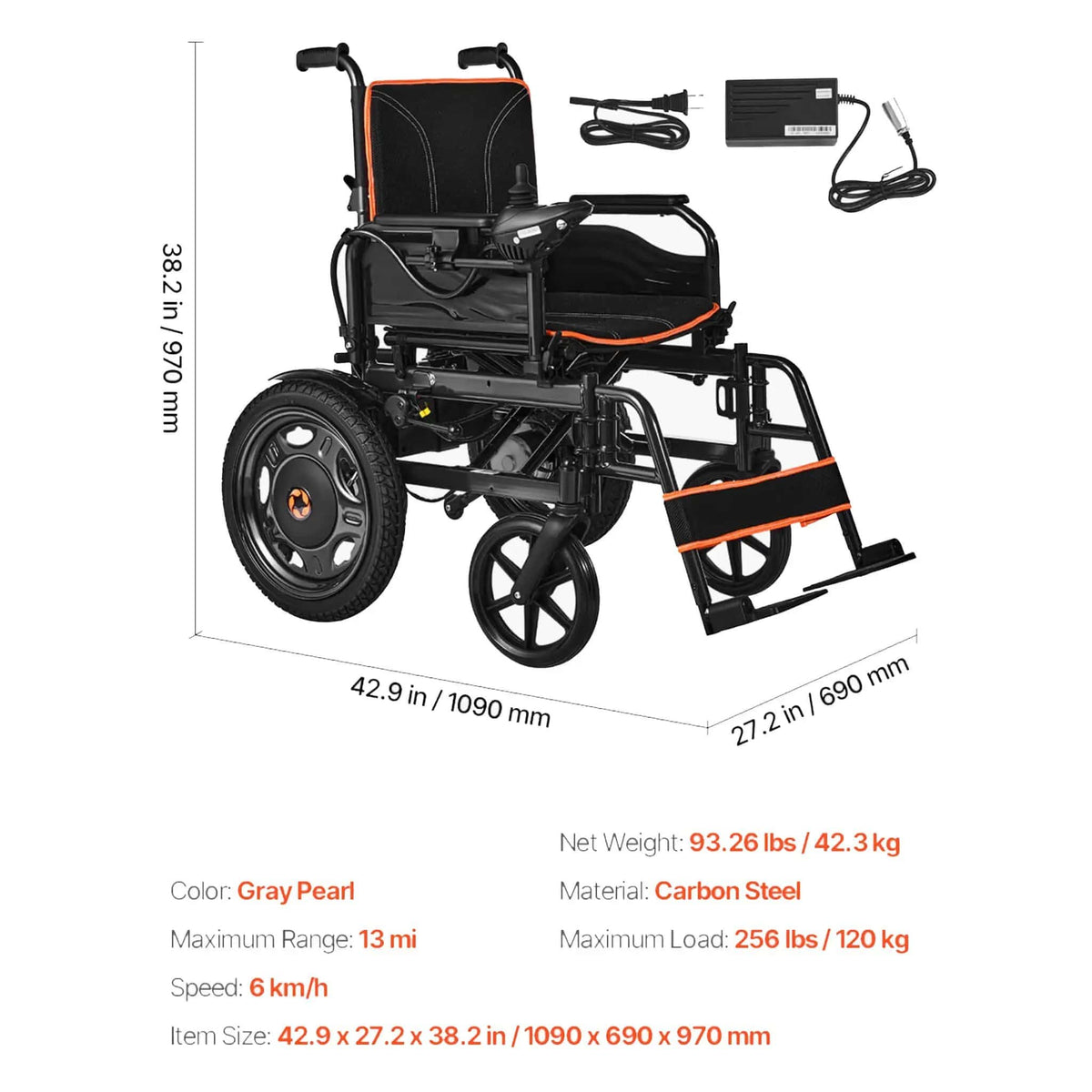 Foldable Electric Wheelchair | Lightweight Frame | One-Button Folding | 16 Inch Solid Tires