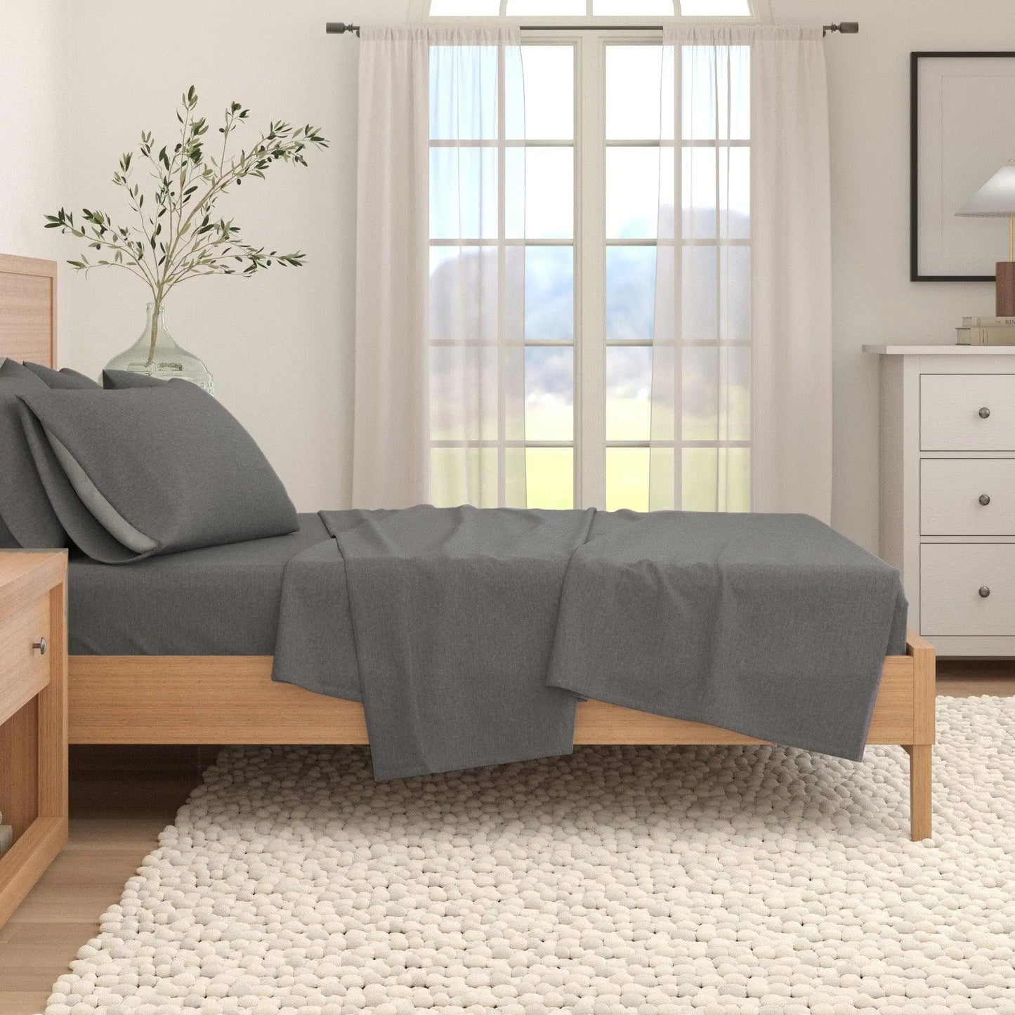 Heathered Solid Cotton Blend Flannel Sheet Set - Anders Collection from PriceLows™