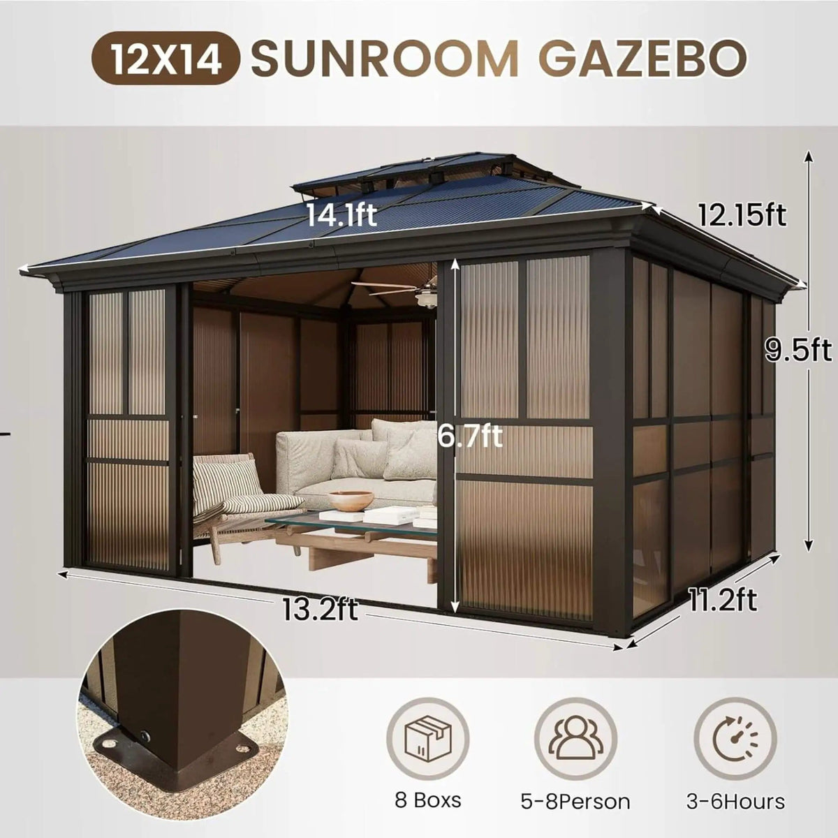 Edge Heavy Duty Aluminum Frame Outdoor Backyard Solarium With Polycarbornate Roof | Aluminum | Sunroom | Outdoor Living