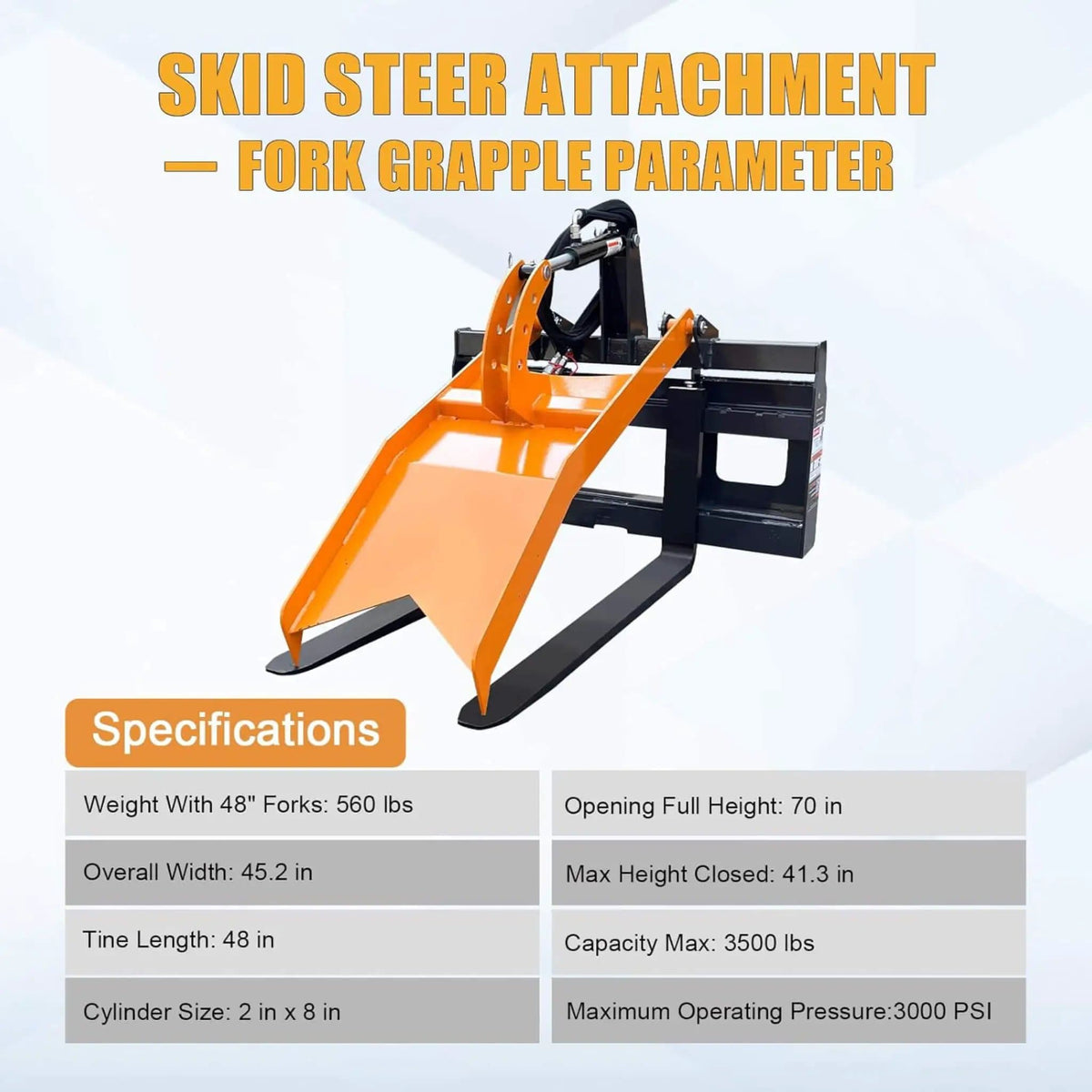 Heavy-Duty Fork Grapple Skid Steer Attachment With Universal Quick Attach | Steel | Home Use | Home